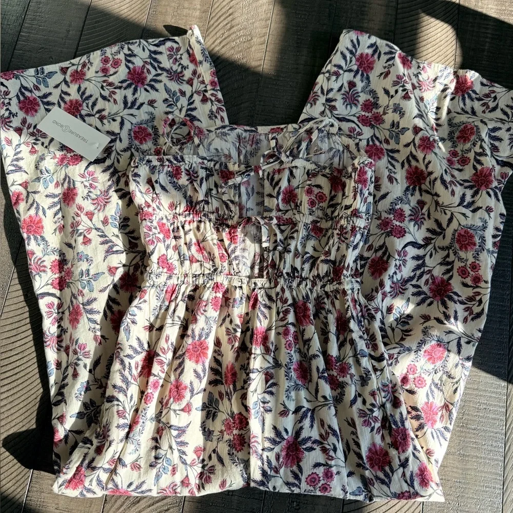 Treasure & Bond Youth Floral Wide Leg Romper Girls 10/12 NWT Cotton Blend - Picture 3 of 9